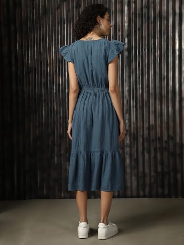 Image of High Star Women Cotton Solid Regular fit V-Neck Sleeveless Dresses
