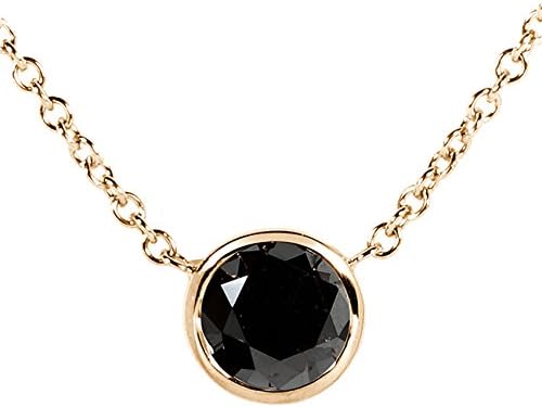 Kobelli Black Diamond Solitaire 1 Carat Round Bezel Necklace in 14K Gold (16" Chain)