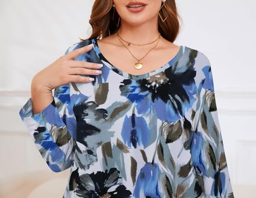 Image of LARACE Tunics 3 /4 Sleeve Plus Size Tops for Women V Neck Loose Fit Flowy Clothing for Leggings