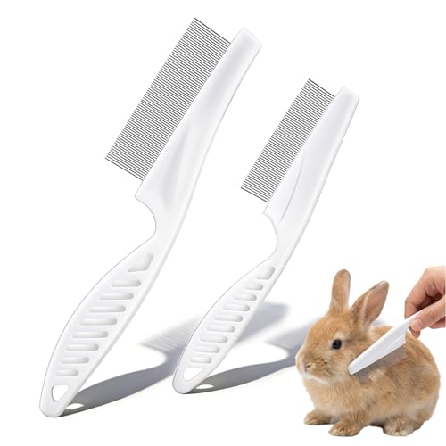 2 Pack Fine Tooth Flea Comb for Cats Stainless Steel Bunny Brush Anti-Static Deshedding Guinea Pig Comb Small Pet Grooming Tool for Cats Dogs Rabbits Chinchillas Ferrets Guinea Pigs