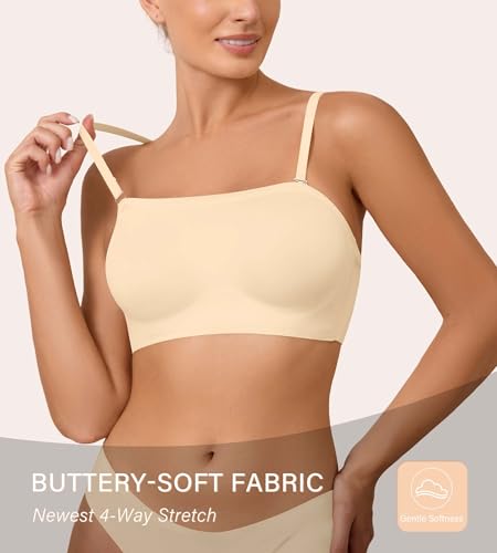 Image of DEANGELMON Strapless Bras for Women Non-Slip Silicone Bandeau Seamless Tube Top Bralette Comfy Non Padded Stretchy Stylish