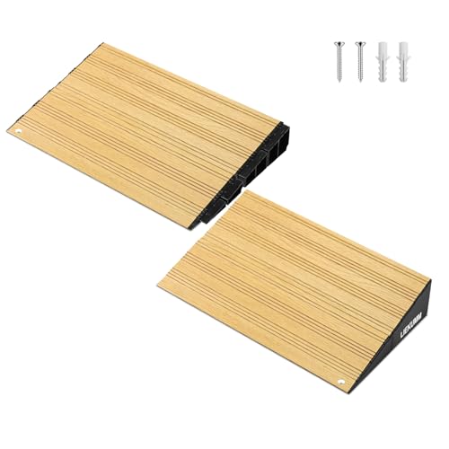LIEKUMM Rampa per bordi della porta, 5 Hcm in alluminio, capacità 5000 kg, rampa per sedia a rotelle, per casa, scale, marciapiede, 80 L x 25,6 cm, posizionabile, venature del legno scuro