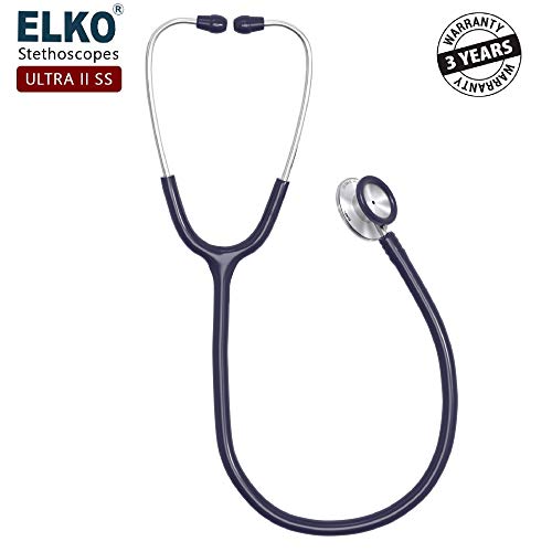 Image of ELKO EL-140 ULTRA II SS Stainless Steel Acoustic Stethoscope | For Doctors, Medical Students & Healthcare Professionals | Dual Head Chestpiece | 5.5mm Brass Pipe Frame | U-Shaped PVC Tubing (Blue)
