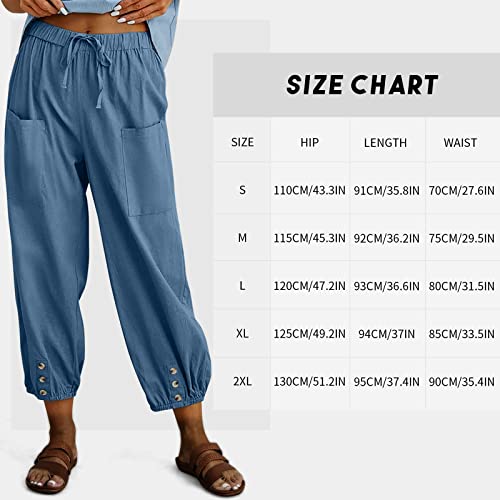 Women's Cropped Pants High Waist Drawstring Capri Pants Wide Leg with Pockets3