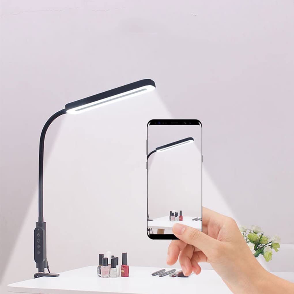 LED Schreibtischlampe Schwarz Klemmlampe Leselampe 12W Flexibles Klemmlicht 3 Farb & 10 Helligkeitsstufen Schwanenhals Klemmleuchte für Schlafzimmer Augenpflege Büro Tischlampe