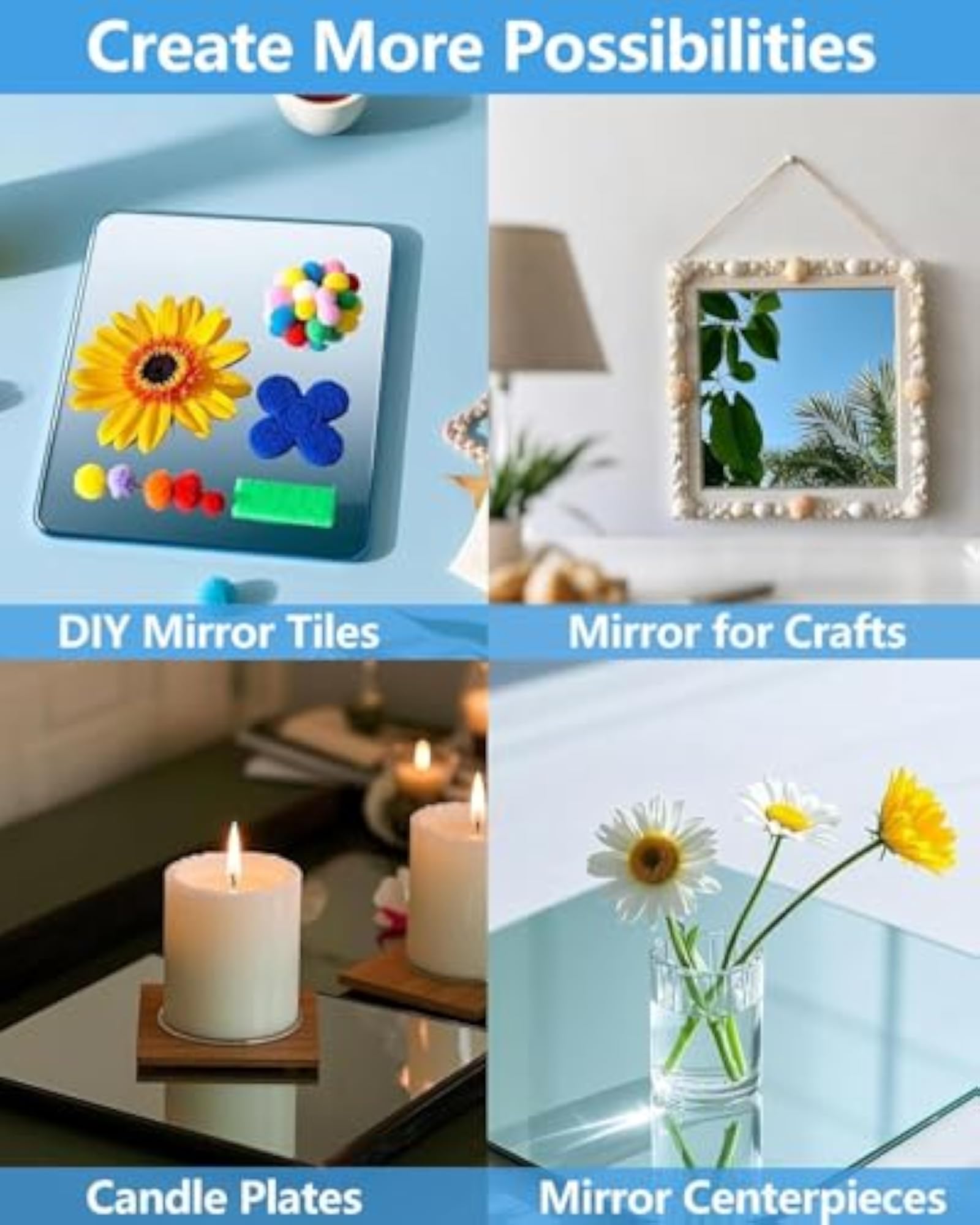 Unbreakable Mirror Tiles, 10 Pack for Classroom Decoration