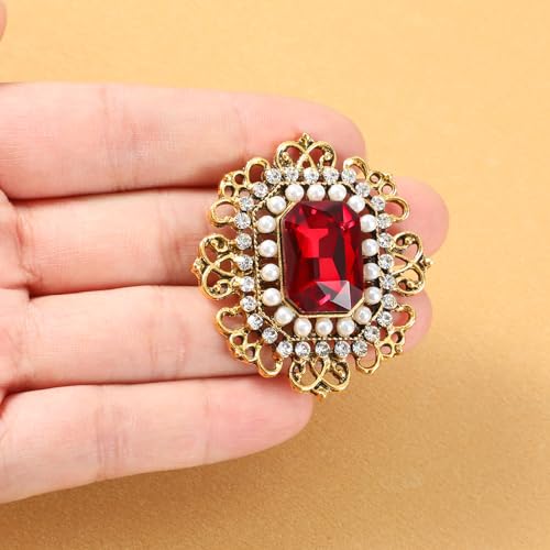 Image of Antique Rhinestone Brooch Pin for Women Victorian Brooches Vintage Crystal Flower Lapel Pins Clip Elegant Floral For Wedding Christmas Ornament Hat Sweater Coat Scarves Dress Badges Jewelry