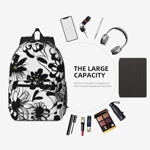 Sac à dos d'école léger EdWal noir à fleurs blanches et noires