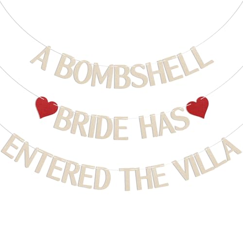 Image of A Bombshell Bride Has Entered The Villa Banner, Bombshell Villa Bridesmaid Party Decor, Island Bach Weekend Decor, Love Themed Island Bachelorette Party Decorations Champagne Gold
