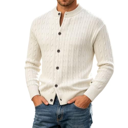 GOSEAGOTOFUN Knitted Sweater for Men Stand Collar Casual Long Sleeve Button Down Cardigan Lightweight Fashion Fall Outerwear White Medium - image 2