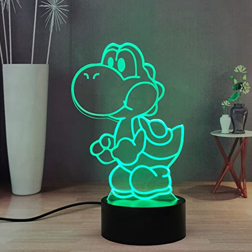 Yoshi Veilleuse 3D, manga 16 couleurs Décor de lampe de table de bureau, Télécommande Smart Touch Chambre pour Enfants, adolescents, Anniversaire Noël Lumière