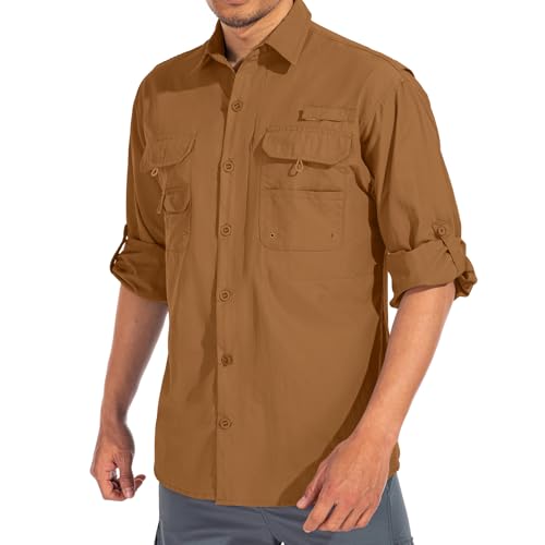 Men's Sun Protection Fishing Shirts Long Sleeve Travel UPF 50+ UV Quick Dry Cooling Safari Camping Hiking Button Down Shirts