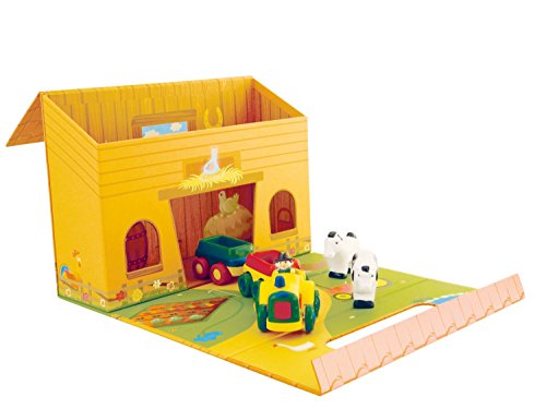 Bieco 90103603 - Spielweltset mit Kinder Motivkoffer Bauernhof und Schwungradtraktor mit 2 Hänger und 2 Tieren