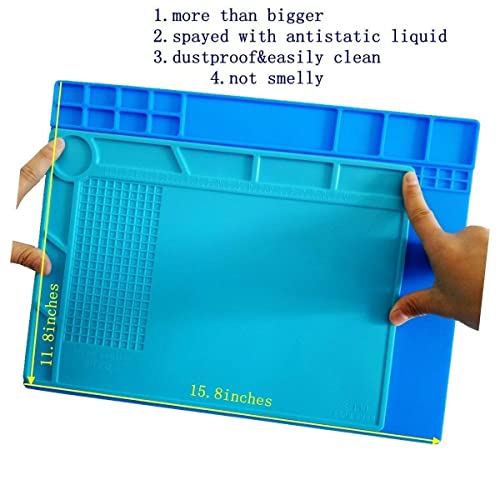 Soldering Mat Silicone Workbench Solder Mat Heat Resistant Reach 932°F Suitable For Heat Gun Soldering Iron Kit With Reparing Computer Phone Electronic Part Watch 15.8"X11.8" #TOP7