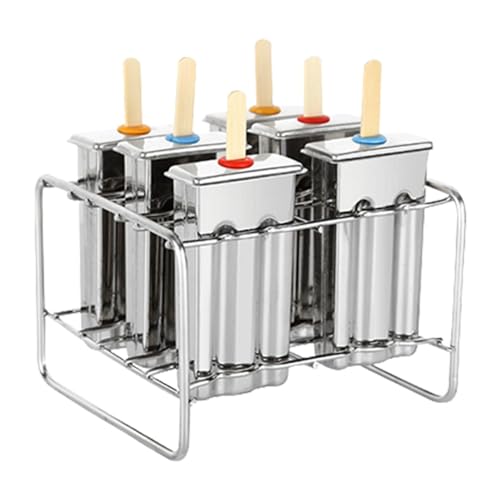 Stampi per ghiaccioli in acciaio inox, stampo per gelato in casa, stampi in metallo, stampi per ghiaccioli in acciaio inossidabile, stampi per ghiaccioli con supporto, 6 stampi per gelato con 100