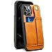 Produktbild LXURY Leather Case for iPhone 15 Pro Max/15 Pro/15 Plus/15, Extendable Wrist Strap Case with Card Slot Screen Camera Protection Business Cover,Orange,15 Plus 6.7''