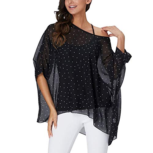 Image of Ckikiou Plus Size Batwing Flowy Semi Sheer Chiffon Blouse Tunic for Women Summer Floral Print Boho Beach Cover ups