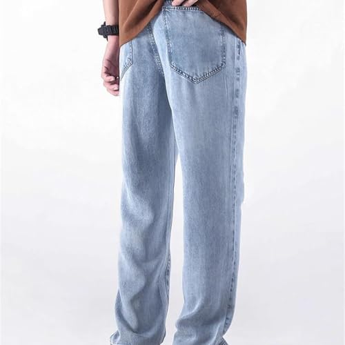Men's Summer Jeans Thin Soft Denim Pants Loose Straight Casual Trousers Elastic Waist Comfortable Clothing3