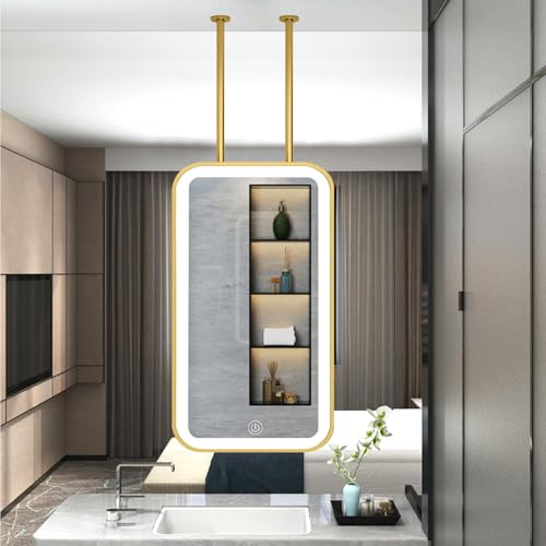 Miroir suspendu au plafond design doré avec LED moderne