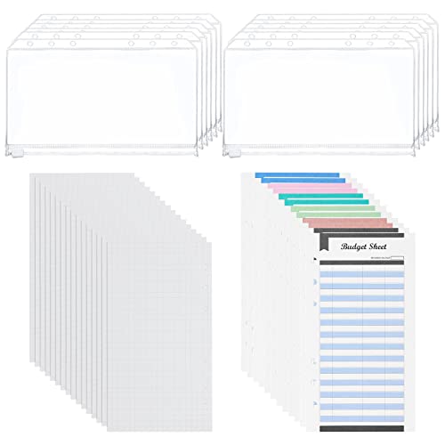 BBLIKE Accessoires pour classeur de budget, 12 pochettes de classeur A6, 12 feuilles de budget et 40 feuilles de papier de recharge pour planificateur de budget A6 Cover