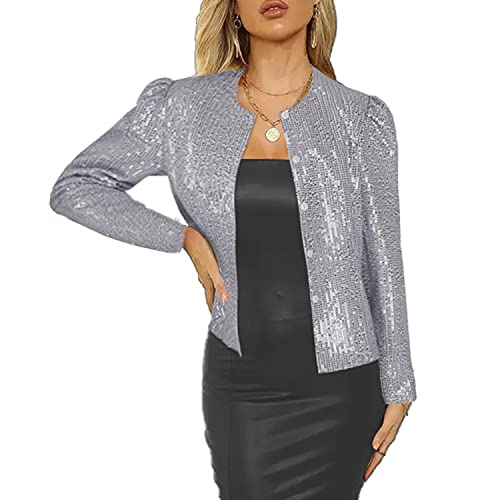 Women's Sequin Jacket Button Up Long Sleeved Disco Sparkling Top