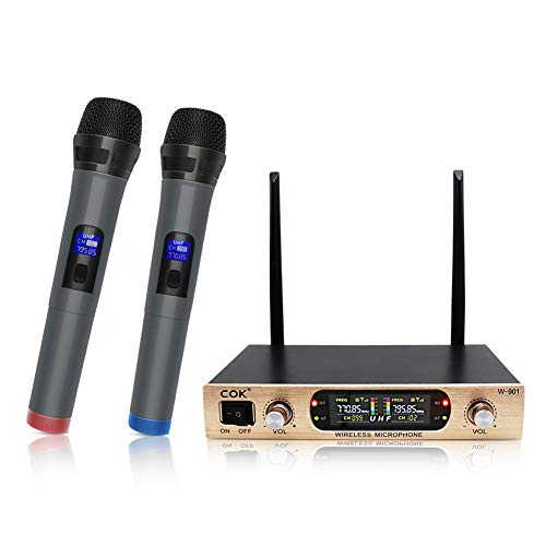 Microphone Sans Fil de Système UHF Portable Micro à Main avec Double Microphones Dynamiques pour Mariage de Fête Chantant, Champagne