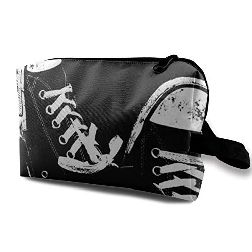 With Wristlet Cosmetic Bags Black Cool Shoes Pattern Travel Portable Makeup Bag Zipper Wallet Hangbag