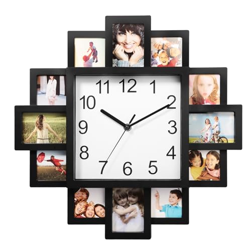 Photo Frame Clock Picture Collage 12-Picture Display DIY Wall Clock Photowall Wall Hanging Home Decor- Make Your Own Multi-Photo Clock-US Spot