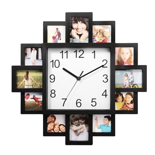 Photo Frame Clock Picture Collage 12-Picture Display DIY Wall Clock Photowall Wall Hanging Home Decor- Make Your Own Multi-Photo Clock-US Spot