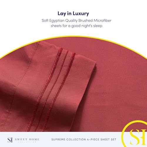 Split King Sheets - Breathable Luxury Sheets with Full Elastic & Secure Corner Straps Built In - 1800 Supreme Collection Extra Soft Deep Pocket Bedding Set, Sheet Set, Split King Size, Burgundy