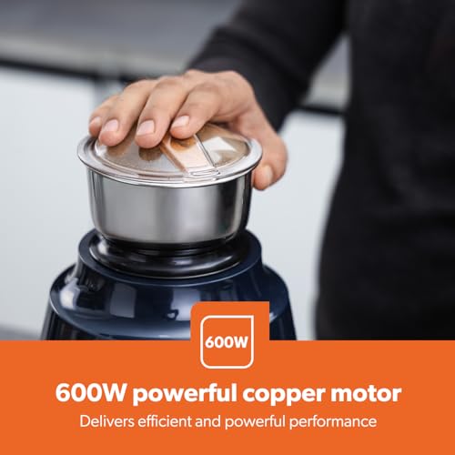 GEEPAS 600W 3-in-1 Mixer Grinder | Stainless Steel Jars, Blades | 3 Speed Control, Perfect for Chutney, Dry & Wet Fine Grinding Mixing Overload Protection Shockproof Body | 2 Yr Warranty, Dark Blue