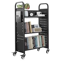 VEVOR Bücherwagen, 150 kg Tragkraft, Bibliothekswagen, 77 x 38 x 122 cm, einseitiges V-förmiges Bücherregal mit Doppelbremsrollen, Bücherregalwagen für Wohnzimmer, Büro, Schule, Schwarz