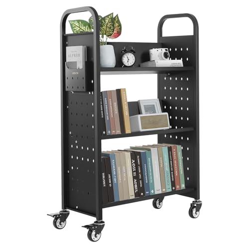 VEVOR Rolling Library Book Cart, 330 lbs Capacity, 30.3 x 15 x 48.0-Inch Library Cart, Single Sided...
