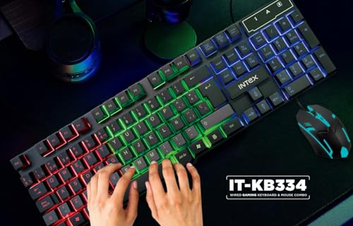 Image of Intex IT-KB334 Wired Gaming Keyboard and Mouse Combo with RGB Backlit Keys, Optical Wired Mouse, Spill Resistant Design, USB Plug & Play, Ergonomic Setup for PC, Laptop, Windows, Linux Compatible