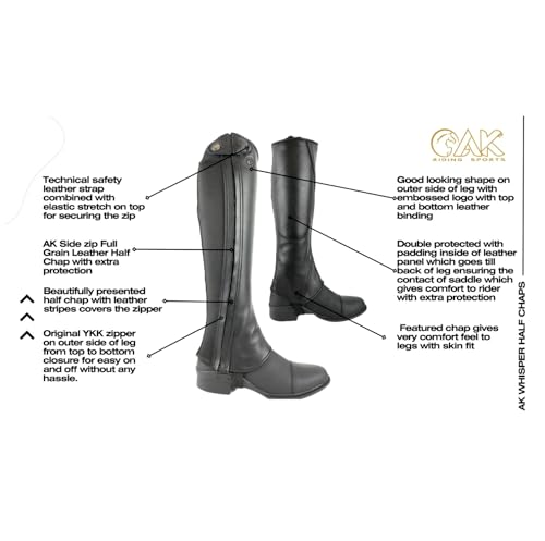AK Reitchaps aus Vollnarbenleder mit seitlichem Reißverschluss und zusätzlichem Schutz AKRS-1980 (Schwarz, 2XL)