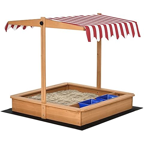 Outsunny Kids Wooden Sandbox with Adjustable Canopy Cover
