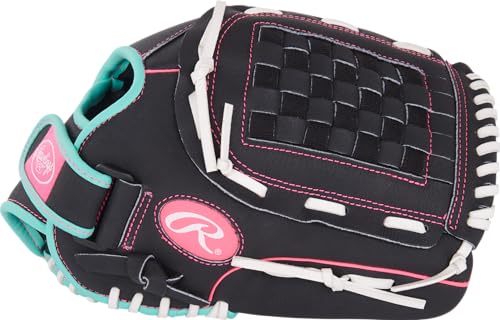 Image of Rawlings | Sure Catch Youth Series Softball Glove | 12.5 inch | Right Hand Throw | Black /Mint /Pink