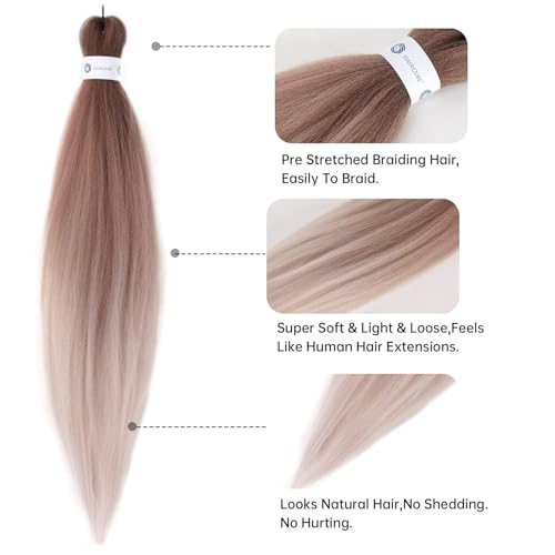 EMMOR Pre Stretched Braiding Hair 3 Packs Braid Crochet Hair 24 Inch Hot Water Setting Professional Soft Yaki Texture(Ombre Light Brown) - Image 3