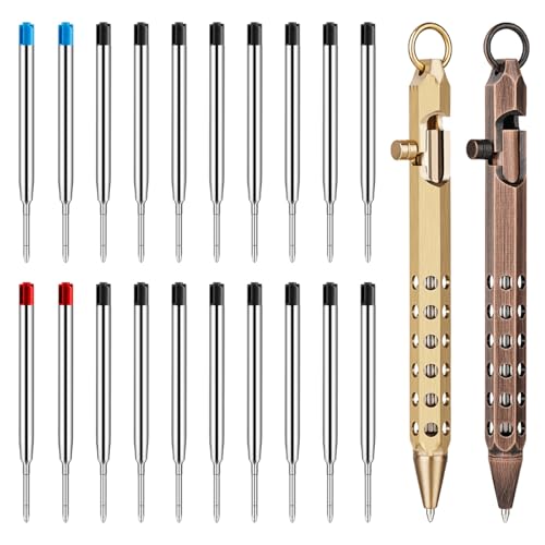 Image of Origin-Joy 2 Pack Bolt Action Pen Set, Six Edge Solid Brass EDC Pocket Tactical Pen With 20 Ballpoint Refills (Natural Brass & Red Bronze)