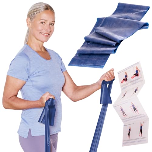 TheraBand 2,50m im PE Beutel mit Anleitung blau | Fitnessband | Gymnastikband | Stretchband für Ganzkörpertraining | Widerstandsband | Training Bands für Zuhause | Fitness Zubehör | 100% Naturlatex
