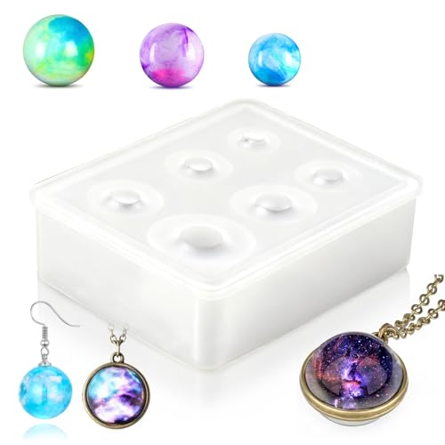 Resine Epoxy Forme de Boule de Cristal, 6 Tailles Moule Résine Boule,Moule Resine Epoxy Perle,Silicone Moules Perle Pendentif Boule DIY,Moules de Coulée en...