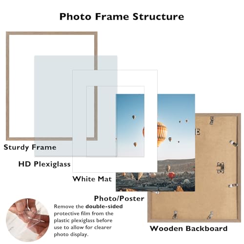 Image of JCJMY 16x20 Picture Frame with 11x14 Mat, Display Photo 11x14 with Mat or 16 x 20 Without Mat, Wall Hanging Large 16 by 20 Poster Frame with Plexiglass, Rustic Brown