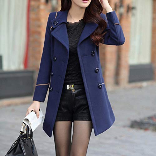 Tomwell Femme Manteau Jacket Trench Coat Gilet Blazer Manteau Hiver Femme Bouton de Mode Long Veste OL Vintage Chaud Manches Longues en Laine D Bleu M – vue 2