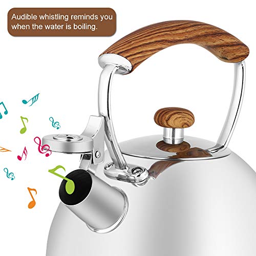 Tea Kettle for Stovetop Whistling Tea Pot, Food Grade Stainless Steel Teakettle Tea Pots for Stove Top, 2.6QT(2.5-Liter) Capacity with Capsule Base by ECPURCHASE