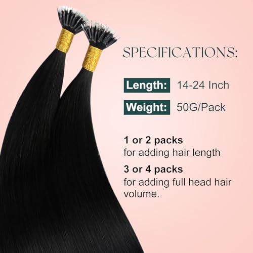 Image of Easyouth Nano Human Hair Extensions, Straight Hair Extension, Jet Black, Nano Bead Human Hair Extension, for Daily