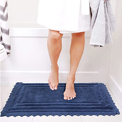 Rich&Pride Bathroom Rugs Sets 2 Piece - Luxury Thick Reversible Cotton Bath Mat Ultra Soft Plush Bathroom Rug - Water Absorbent Non-Slip Bathroom Floor Mats (Navy - Rectangle- 17X24/17X24) #TOP5