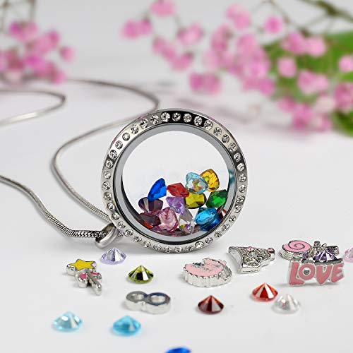 Mixso 8Th Birthday Gift For Her, 30Mm Round Floating Living Memory Locket Necklace Pendant With Charms & Birthstones For Daughter Niece thumb #1