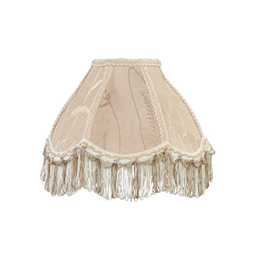 Image of Aspen Creative 55001 Handsewn Scallop Dome Transitional UNO Fringe Lamp Shade in Biscotti Beige, 4 inch Top x 10 inch Bottom x 7 inch Height, Slip UNO 33mm