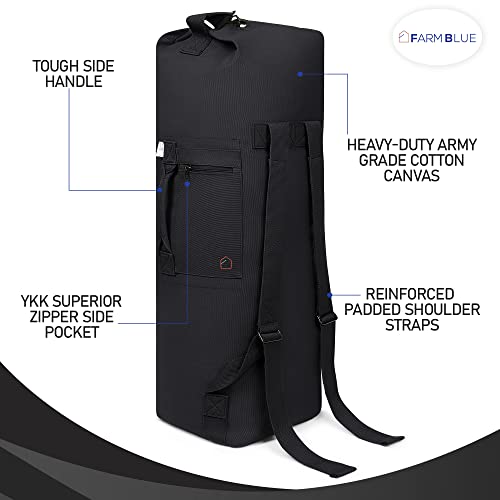 Image of Farm Blue 2 Strap Military Travel Duffle Bag, Black, L, Military Camping