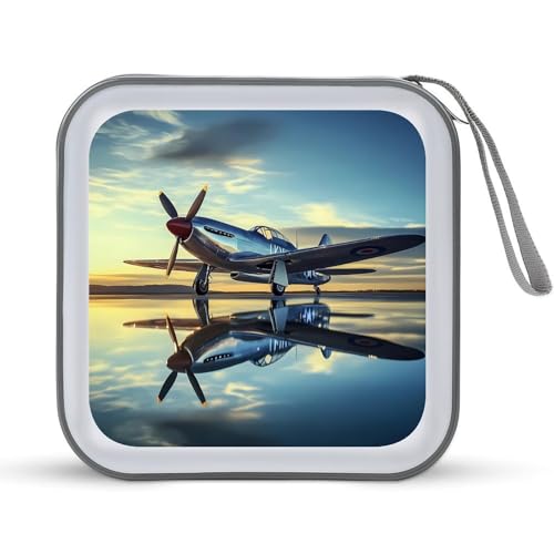 Airplane Vintage Aviation Fighter CD Case Plastic DVD Case Holder Wallet Disc Storage Organizer for Car Travel